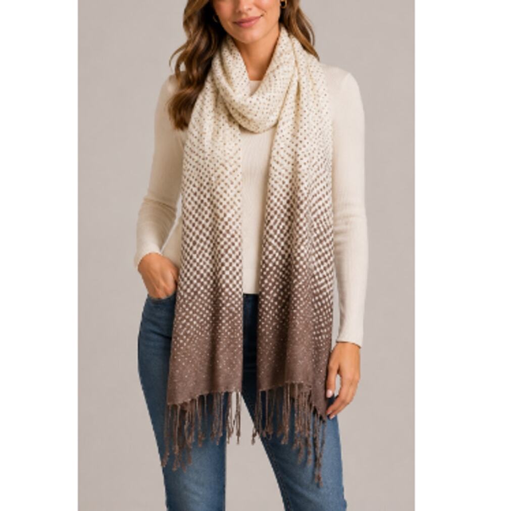New La Fiorentina Women's Brown Polka Dot Fringe Tassel Wool Scarf Size 39X24
